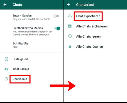 Verwenden Sie die WhatsApp-Exportfunktion, um den Chat zu exportieren